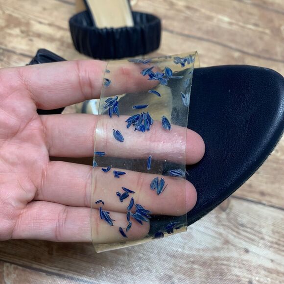 Dear Frances Blue Leather Chunky Heel Clear Sandal Size 39 US 9 Scrunch Mule - Picture 9 of 11